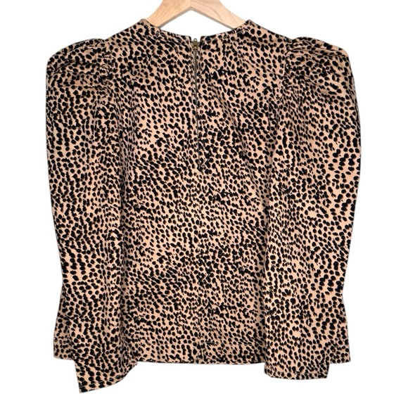 Ulla‎ Johnson Leopard Print Long Puff Sleeve Women's Thick Denim Blouse Top Sz 2 - Picture 3 of 9